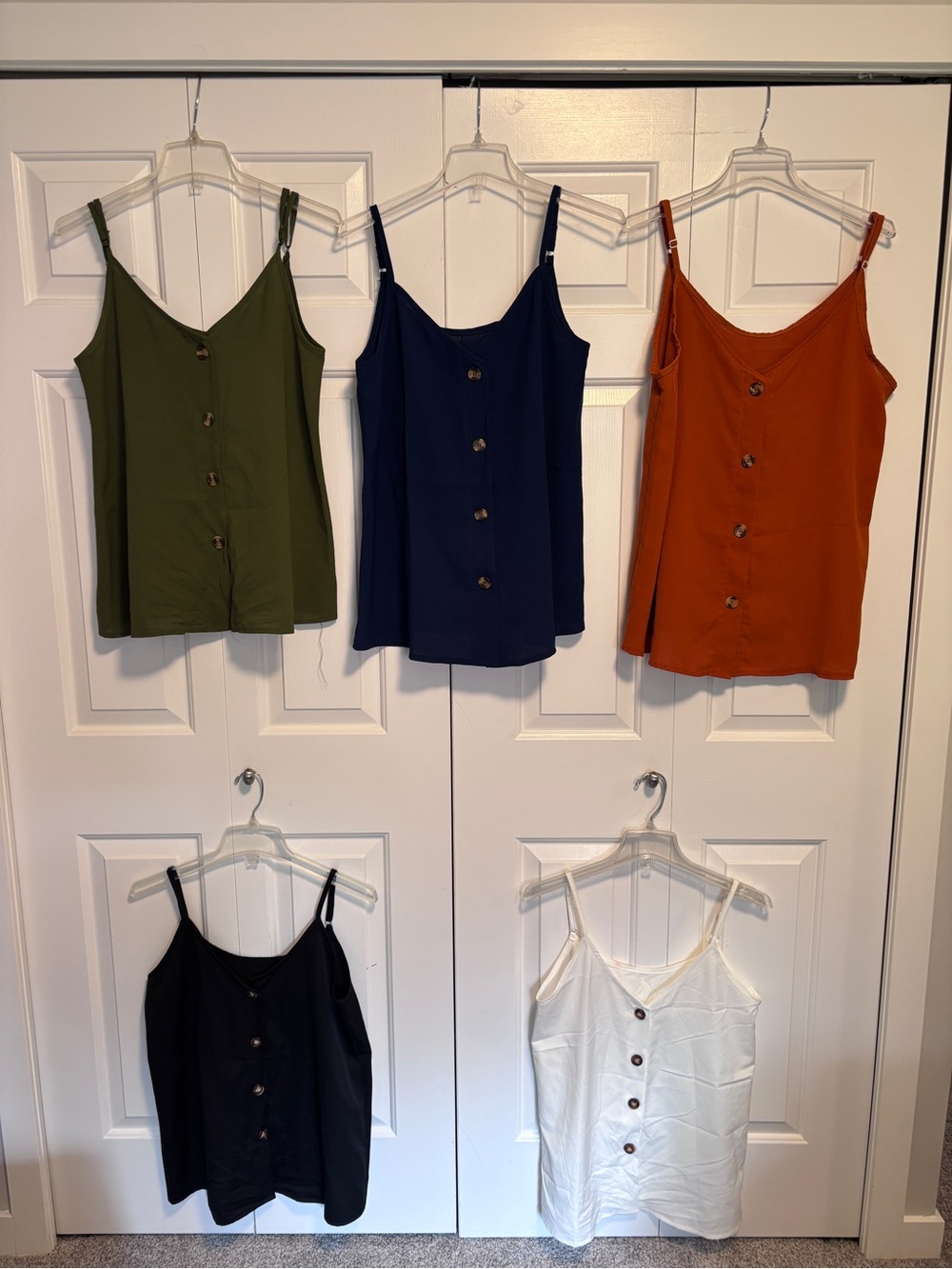 5/$25 Amazon Women’s Button-Front Cami Tank - Olive, Navy, Rust, Black, White, S